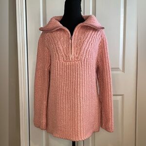 Ann Taylor Half Zip Chunky Knit Sweater, Chrysanthemum Pink, Medium